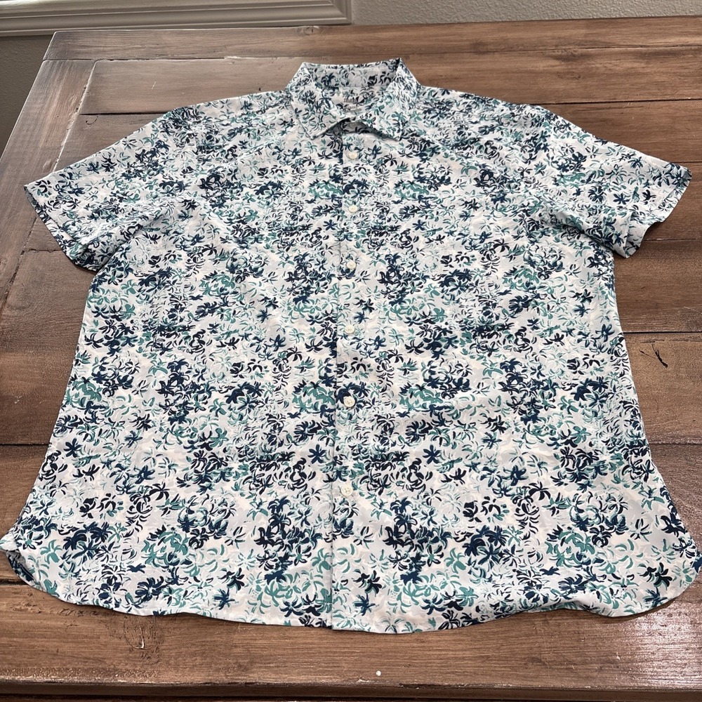 Perry Ellis Performance Shirt Mens XL StretchButton Front Expandable Collar Golf